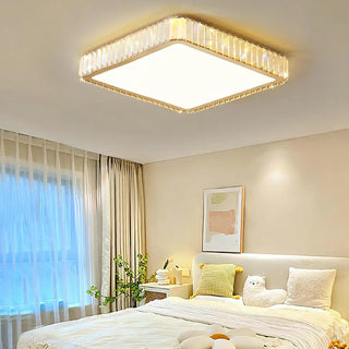 Bedroom Gold Square Crystal Flush Mount Ceiling Light Zawala Image - 3