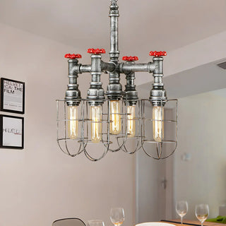 ZOWALA - Pipe Cage Metal Silver Restaurant Edison Bulb Chandelier Image - 1