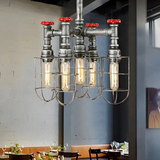 ZOWALA - Pipe Cage Metal Silver Restaurant Edison Bulb Chandelier Image - 2