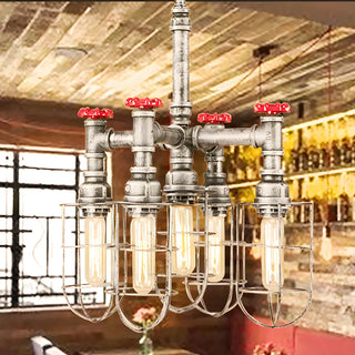 ZOWALA - Pipe Cage Metal Silver Restaurant Edison Bulb Chandelier Image - 3