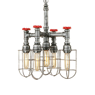 ZOWALA - Pipe Cage Metal Silver Restaurant Edison Bulb Chandelier Image - 4