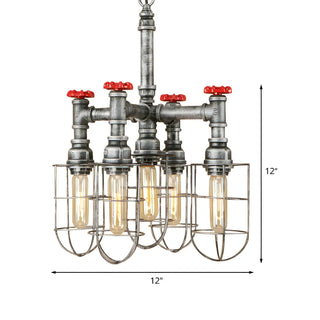 ZOWALA - Pipe Cage Metal Silver Restaurant Edison Bulb Chandelier #size