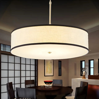 ZOWALA - Modern Round Beige Fabric Drum Dining Room Pendant Light Image - 1