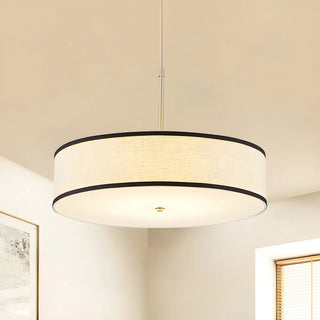 ZOWALA - Modern Round Beige Fabric Drum Dining Room Pendant Light Image - 2