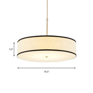ZOWALA - Modern Round Beige Fabric Drum Dining Room Pendant Light Image - 6