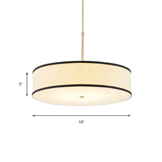 ZOWALA - Modern Round Beige Fabric Drum Dining Room Pendant Light Image - 7