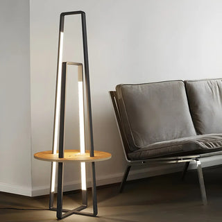 Black Metal Simple LED Geometric Shelf Floor Lamp Zawala Image - 2