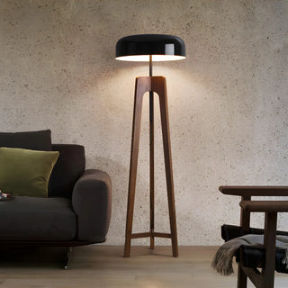 Simple Black Dome Shade Wooden Tripod Floor Lamp Zawala Image - 1