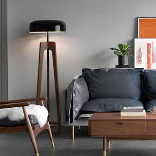 Simple Black Dome Shade Wooden Tripod Floor Lamp Zawala Image - 10