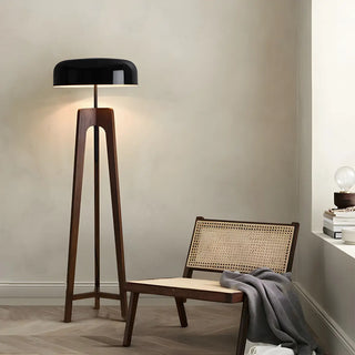 Simple Black Dome Shade Wooden Tripod Floor Lamp Zawala Image - 11