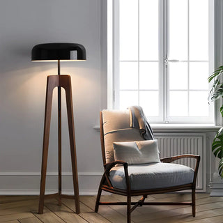 Simple Black Dome Shade Wooden Tripod Floor Lamp Zawala Image - 3