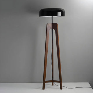 Simple Black Dome Shade Wooden Tripod Floor Lamp Zawala Image - 4