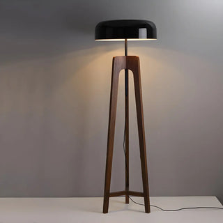 Simple Black Dome Shade Wooden Tripod Floor Lamp Zawala Image - 9