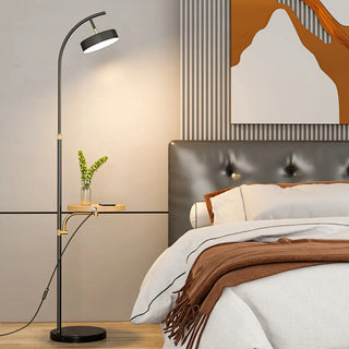Simple Bedside Round Adjustable Floor Lamp with Shelf Zawala Image - 1