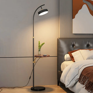 Simple Bedside Round Adjustable Floor Lamp with Shelf Zawala Image - 2