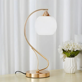 Elegant Frosted Glass Shade Arc Metal Base Table Lamp Zawala Image - 7