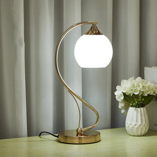 Elegant Frosted Glass Shade Arc Metal Base Table Lamp Zawala Image - 8