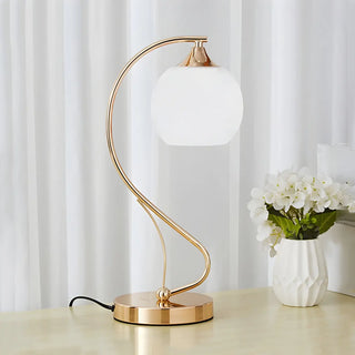 Elegant Frosted Glass Shade Arc Metal Base Table Lamp Zawala Image - 9