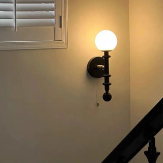 Industrial White Globe Black Pull Chain Wall Light Zawala Image - 1