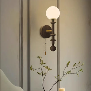 Industrial White Globe Black Pull Chain Wall Light Zawala Image - 2