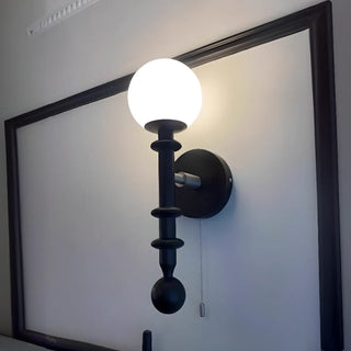 Industrial White Globe Black Pull Chain Wall Light Zawala Image - 3