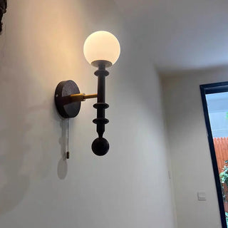 Industrial White Globe Black Pull Chain Wall Light Zawala Image - 4