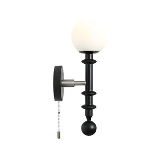 Industrial White Globe Black Pull Chain Wall Light Zawala Image - 6