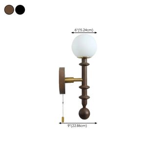 Industrial White Globe Black Pull Chain Wall Light Zawala #size