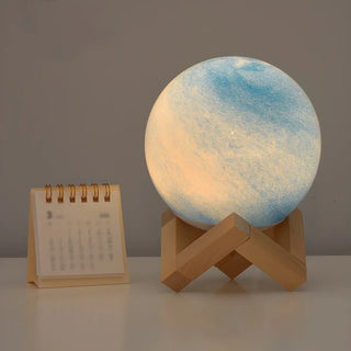 Modern Glass Moon Globe Wooden Base Decor Table Lamp Zawala Image - 1