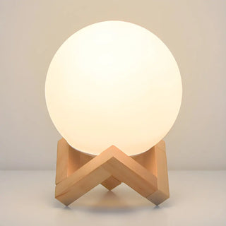 Modern Glass Moon Globe Wooden Base Decor Table Lamp Zawala Image - 10