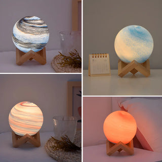 Modern Glass Moon Globe Wooden Base Decor Table Lamp Zawala Image - 12