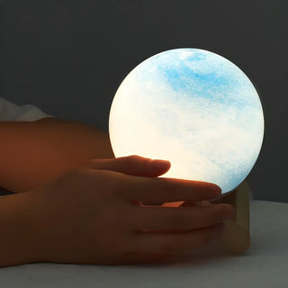 Modern Glass Moon Globe Wooden Base Decor Table Lamp Zawala Image - 15