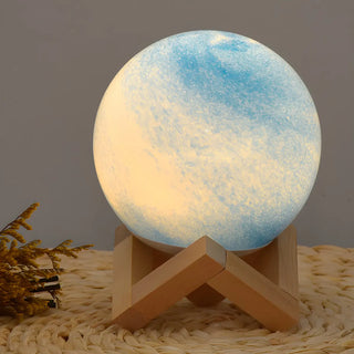 Modern Glass Moon Globe Wooden Base Decor Table Lamp Zawala Image - 4