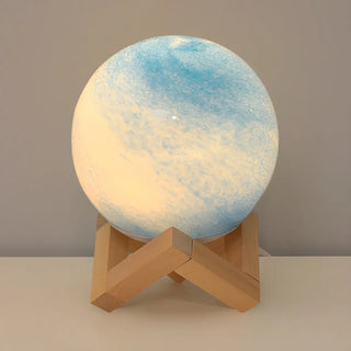 Modern Glass Moon Globe Wooden Base Decor Table Lamp Zawala Image - 7