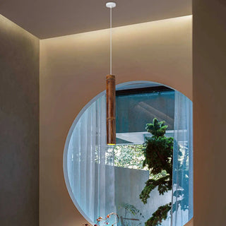 ZOWALA - Modern Cylindrical Bamboo Pendant Light Living Room Brown Image - 1