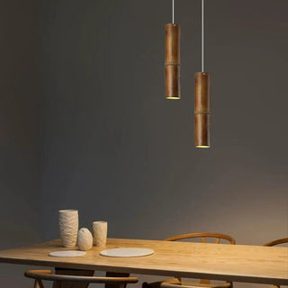 ZOWALA - Modern Cylindrical Bamboo Pendant Light Living Room Brown Image - 10