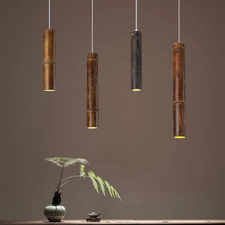 ZOWALA - Modern Cylindrical Bamboo Pendant Light Living Room Brown Image - 12