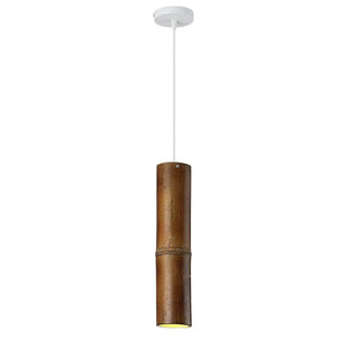 ZOWALA - Modern Cylindrical Bamboo Pendant Light Living Room Brown Image - 13