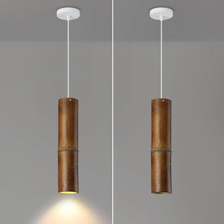 ZOWALA - Modern Cylindrical Bamboo Pendant Light Living Room Brown Image - 15
