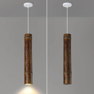 ZOWALA - Modern Cylindrical Bamboo Pendant Light Living Room Brown Image - 16