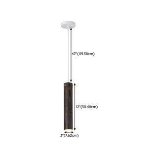 ZOWALA - Modern Cylindrical Bamboo Pendant Light Living Room Brown #size