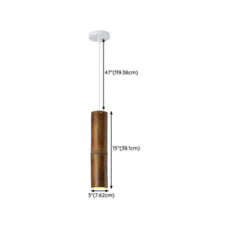 ZOWALA - Modern Cylindrical Bamboo Pendant Light Living Room Brown Image - 19