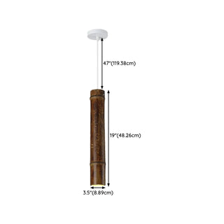ZOWALA - Modern Cylindrical Bamboo Pendant Light Living Room Brown Image - 20