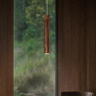 ZOWALA - Modern Cylindrical Bamboo Pendant Light Living Room Brown Image - 3