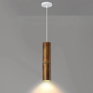 ZOWALA - Modern Cylindrical Bamboo Pendant Light Living Room Brown Image - 5