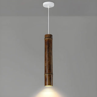 ZOWALA - Modern Cylindrical Bamboo Pendant Light Living Room Brown Image - 6