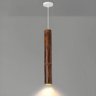 ZOWALA - Modern Cylindrical Bamboo Pendant Light Living Room Brown Image - 7