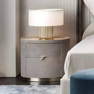 Simple Drum Shape Fabric Shade Brown Column Table Lamp Zawala Image - 3