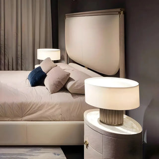 Simple Drum Shape Fabric Shade Brown Column Table Lamp Zawala Image - 4