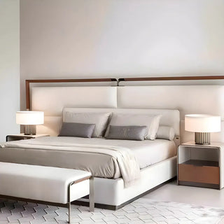 Simple Drum Shape Fabric Shade Brown Column Table Lamp Zawala Image - 6